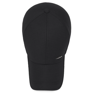 Men's casual black plaid sun hat with fine mesh texture and silver metal side emblem