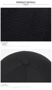 Detail view of black plaid cotton sun hat fabric texture and reinforced top stitching