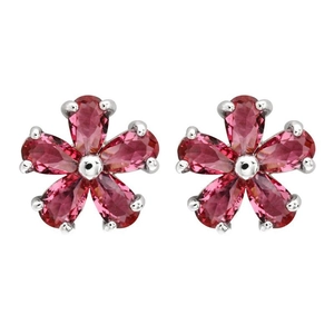 Elegant floral drop earrings with red pear-cut zircon petals and silver base