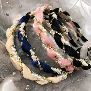 Sweet Artificial Pearl Rhinestone Twisted Fabric Headband Korean Style Elegant Hair Hoop Women Girls Hair Accessories