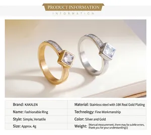 Detail of square zircon rings in gold and silver finish with micro-inlaid diamonds