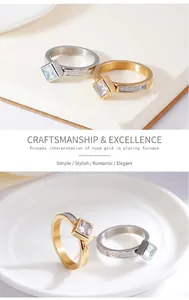 Detailed view of square zircon stone setting and side pavé diamonds on stainless steel ring