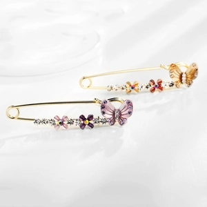 Alloy Enamel Butterfly Flower Safety Pin Brooch Rhinestone Fashion Scarf Clip Shawl Buckle For Women Jewelry Gift