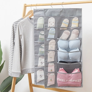 Double Sided Hanging Closet Organizer Oxford Cloth Mesh Storage Bag For Underwear Socks Bra Space Saving Wardrobe