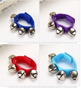 Set of four colorful nylon wrist bells with silver metal bells for musical education