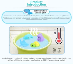 Macro detail of soft PVC baby bath toy set featuring whale and turtle shapes for water play