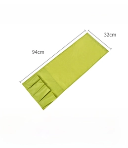 Detail of light green Oxford fabric bedside storage bag showing 94x32cm dimensions