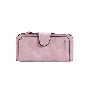 Langes Damen-Portemonnaie aus mattem Leder in Rosa mit Druckknopfverschluss und Gravur
