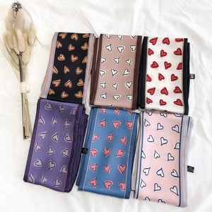Women's Heart Print Satin Narrow Scarf Elegant Long Ribbon Neck Scarf For Hair Handbag Decoration Versatile Accessories