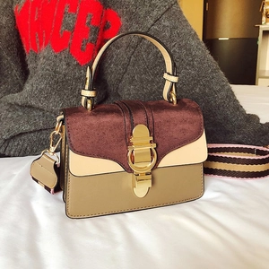 Women's tricolor crossbody bag with gold buckle and textured suede leather contrast