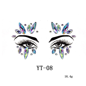 Detailed view of YT-08 iridescent AB crystal face jewels for festive eye decorations