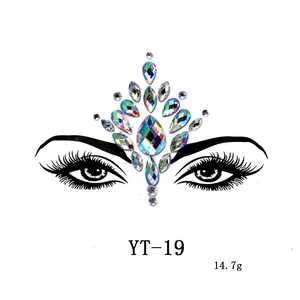 Detail of YT-19 aurora rhinestone face stickers with symmetrical teardrop design