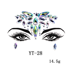 Detailed view of YT-28 AB color acrylic face gems for masquerade with aurora effect