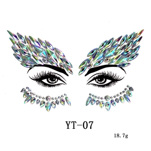 Detailed view of YT-07 rainbow face jewels and eye gems for festive artistic makeup