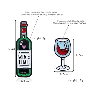 Emaille-Anstecknadel-Set aus Zinklegierung mit grüner Weinflasche und Weinglas-Motiv