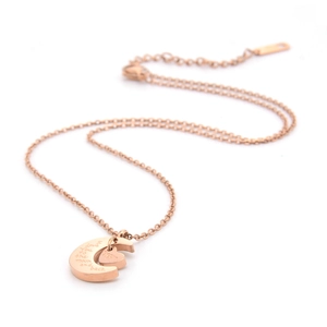 Rose gold moon and heart MOM necklace engraved with I Love You To the Moon and back