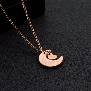 Rose gold moon and heart MOM necklace with I love you to the moon and back engraving