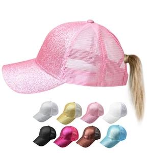 Dames Pailletten Paardenstaart Mesh Honkbalpet Ademend Zonbescherming Verstelbaar Trucker Pet Outdoor Mode Glanzend