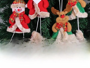 Detailed view of handmade Christmas plush ornaments with specific size and weight data