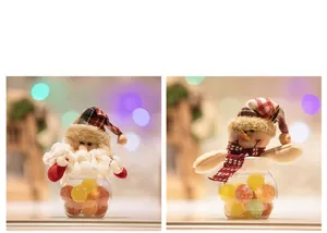 Details von Weihnachtsmann- und Schneemann-Zuckerdosen mit Plüschmützen und Klarsichtglas