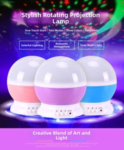 Rotating starry sky projector night light in pink, purple, and blue color variants