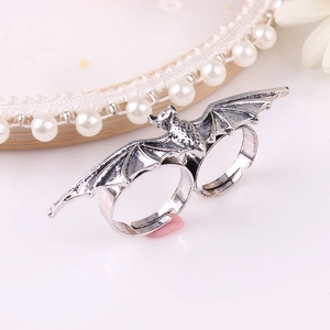 Adjustable retro silver bat double ring in gothic style for men and women