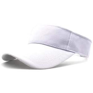 Close-up of white sun visor hat showing breathable twill fabric and reinforced stitching