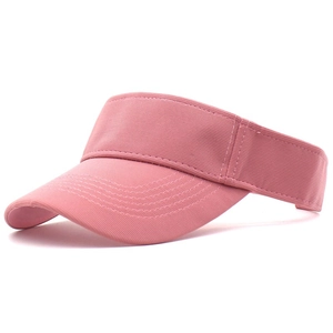 Detailed side view of a pink summer sun visor hat featuring decorative stitching.