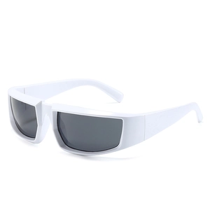 Silver futuristic outdoor sports sunglasses with white frame for cycling and hip-hop style