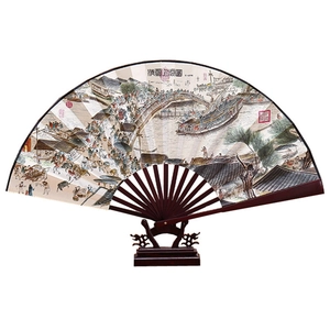 Traditional 10-inch folding fan featuring Along the River During the Qingming Festival painting