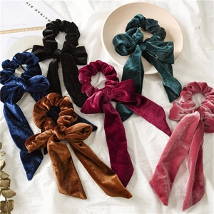 Retro velvet bow scrunchies set in six elegant vintage colors for hair styling