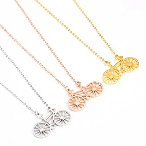 Minimalist 18K gold-plated bicycle pendant necklaces for women in three diverse metallic finishes