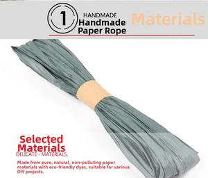 Detail of dark green natural paper raffia ribbon for DIY handmade craft weaving