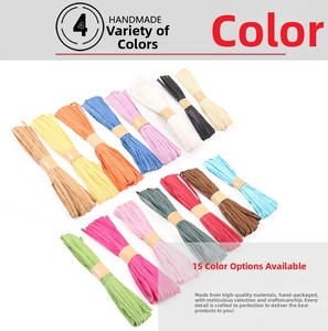 Collection of 15 colorful raffia paper ribbons for DIY gift wrapping and handmade crafts