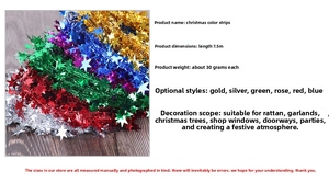 Close-up of 7.5m Christmas star tinsel garland in shiny gold and red metallic colors