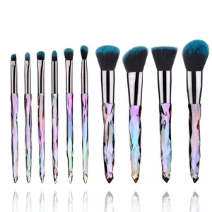 Detail view of 10pcs crystal makeup brush set with diamond handles and gradient bristles
