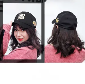 Detail of black baseball cap with 3D letter B and bee embroidery in side and back views