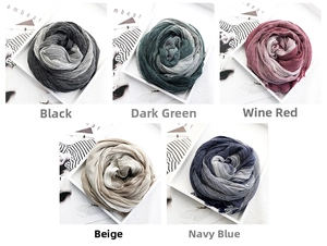 Detailed grid view of cotton linen striped scarves in black, green, burgundy, beige, and navy