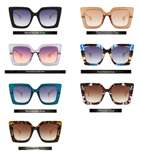 Collection of retro cat eye oversized sunglasses with gradient lenses in seven diverse colors