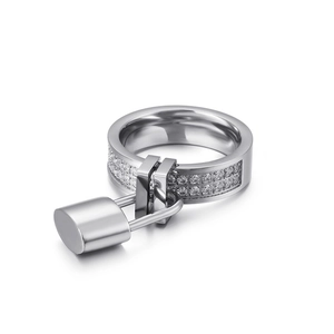 6mm silver ring with double-row crystals and a polished hanging padlock pendant