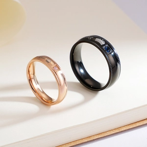 Crown King and Queen stainless steel couple rings set with zircon in black and rose gold