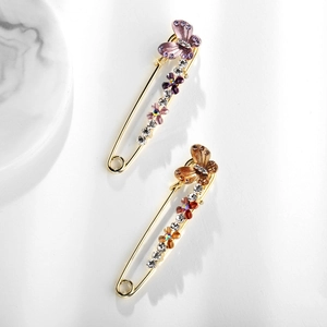 Elegant gold alloy brooch set with colorful enamel flowers and sparkling crystal butterflies