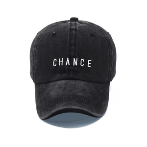 Charcoal washed cotton baseball cap with white Chance letter embroidery in retro street style