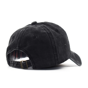 Washed black vintage cotton baseball cap with chance embroidery and adjustable metal buckle