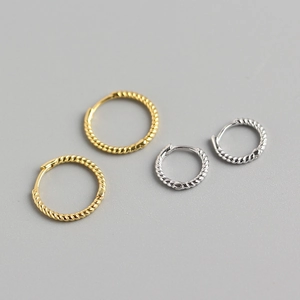 925 Sterling Silver Hoop Earrings Twisted Rope Geometric Round Ear Buckles Minimalist Korean Style Jewelry For Women