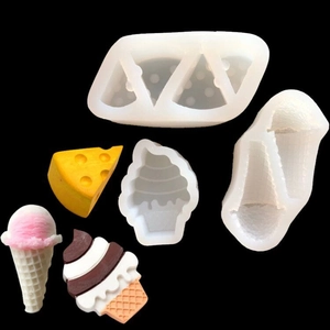 Detailed view of silicone molds for ice cream and cheese shapes for resin and clay crafts