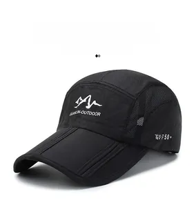 Detail of breathable mesh side panels and UPF 50+ sun protection logo on outdoor cap