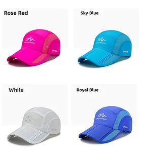 Collage of outdoor sun hats showing breathable mesh and UPF 50+ rating in four colors