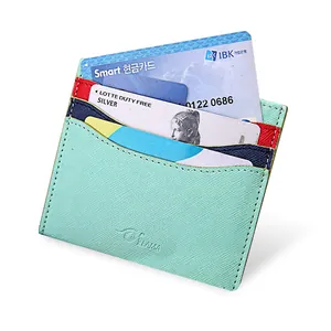 Mint green slim leather wallet for women with multiple card slots and brand logo