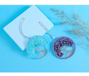 Detailed blue and purple Tree of Life wire-wrapped crystal hanging ornaments for home decor